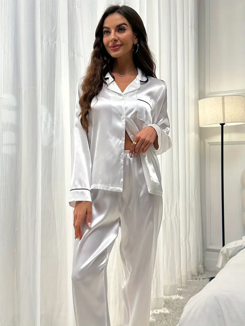 White Satin Luxe Night Suit