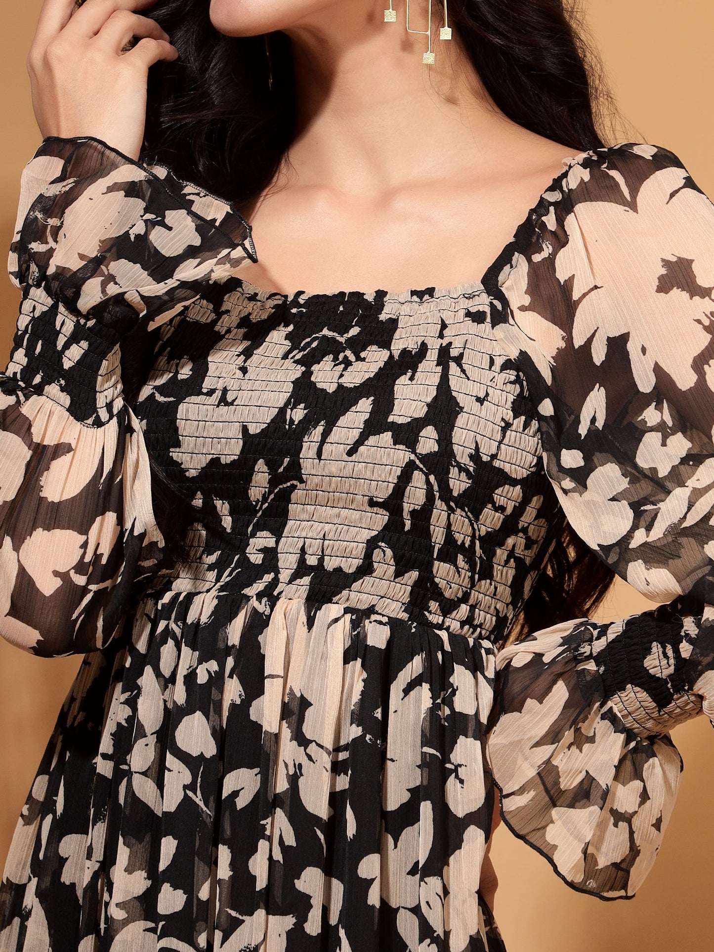 Midnight Garden Floral Chiffon Maxi Dress