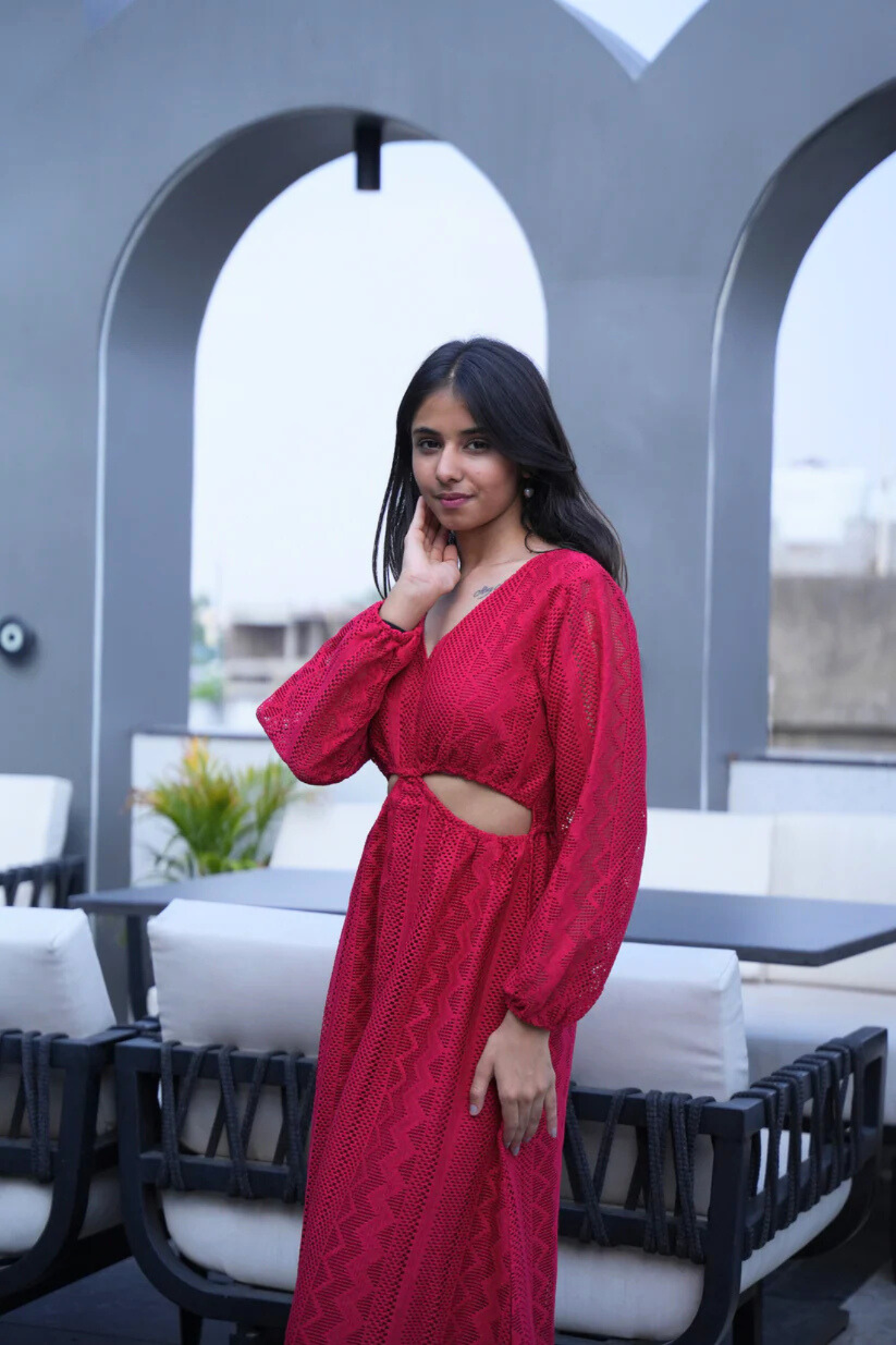 Crimson Cascade Casual Maxi Dress
