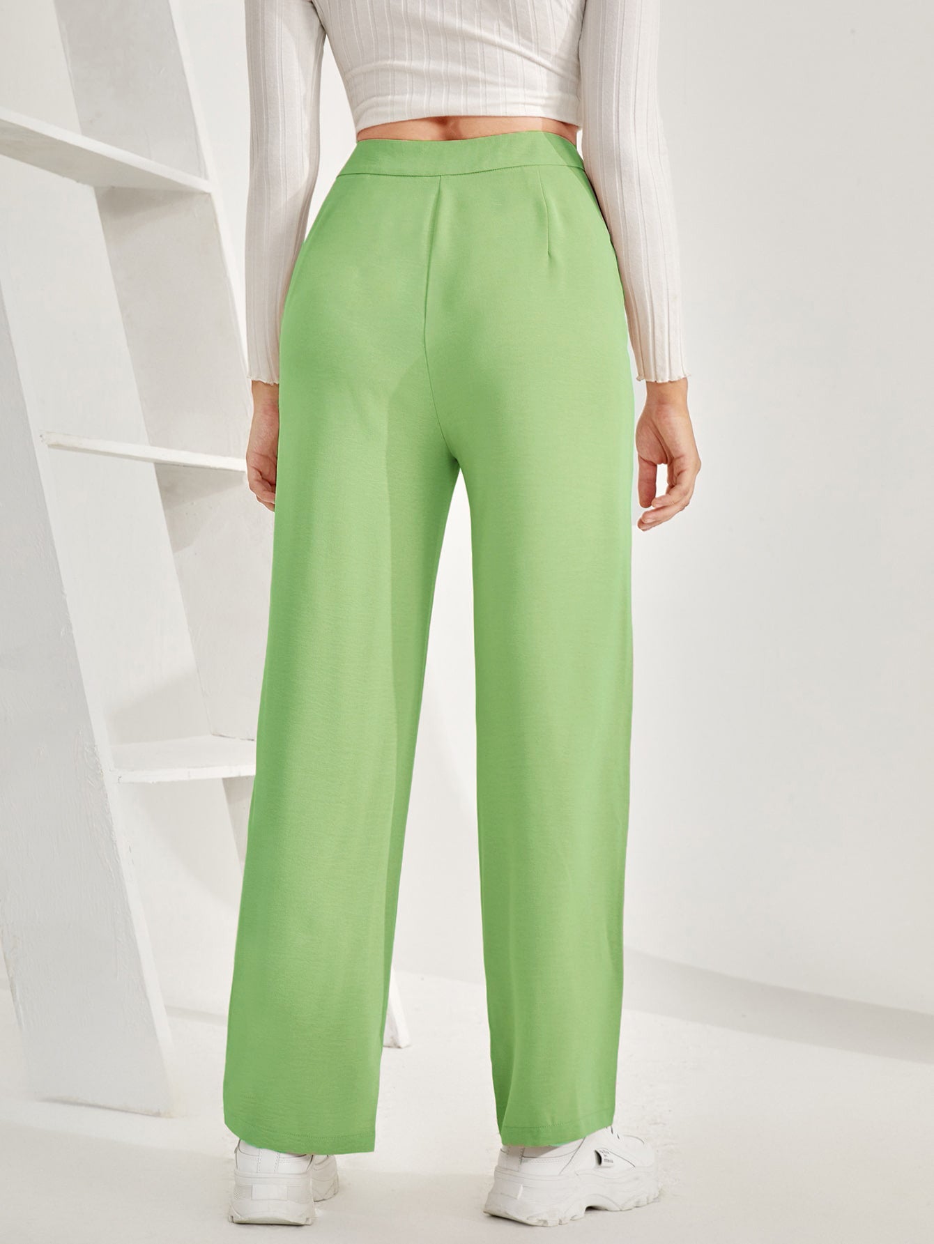 Pista Green High Rise Textured Trousers