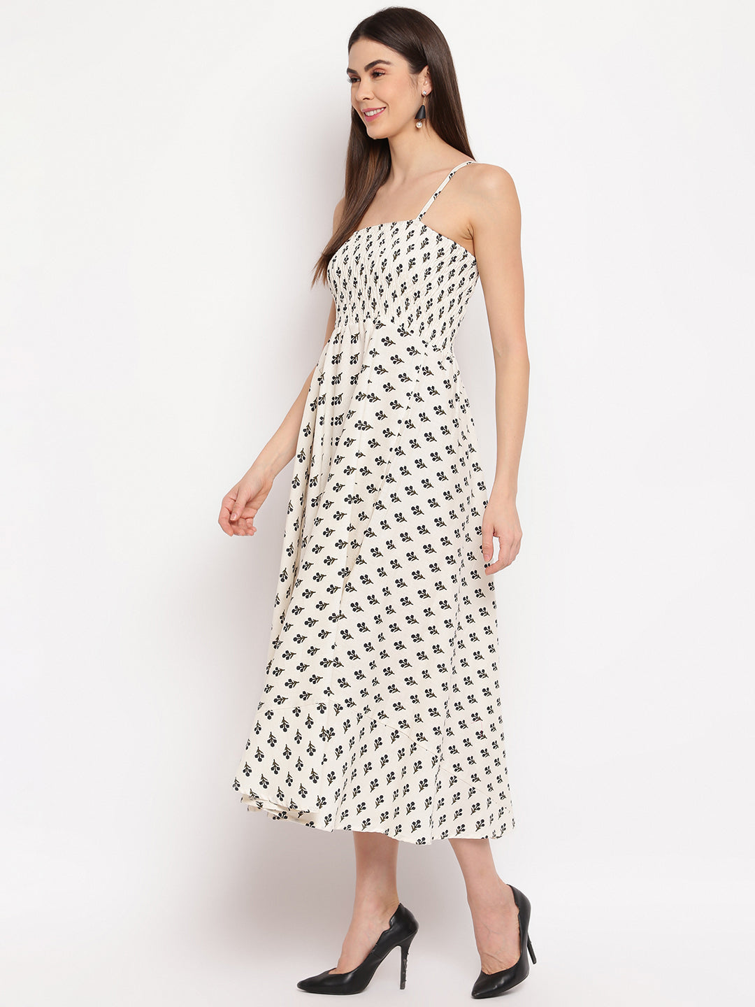 White Printed Fit and Flare Dress