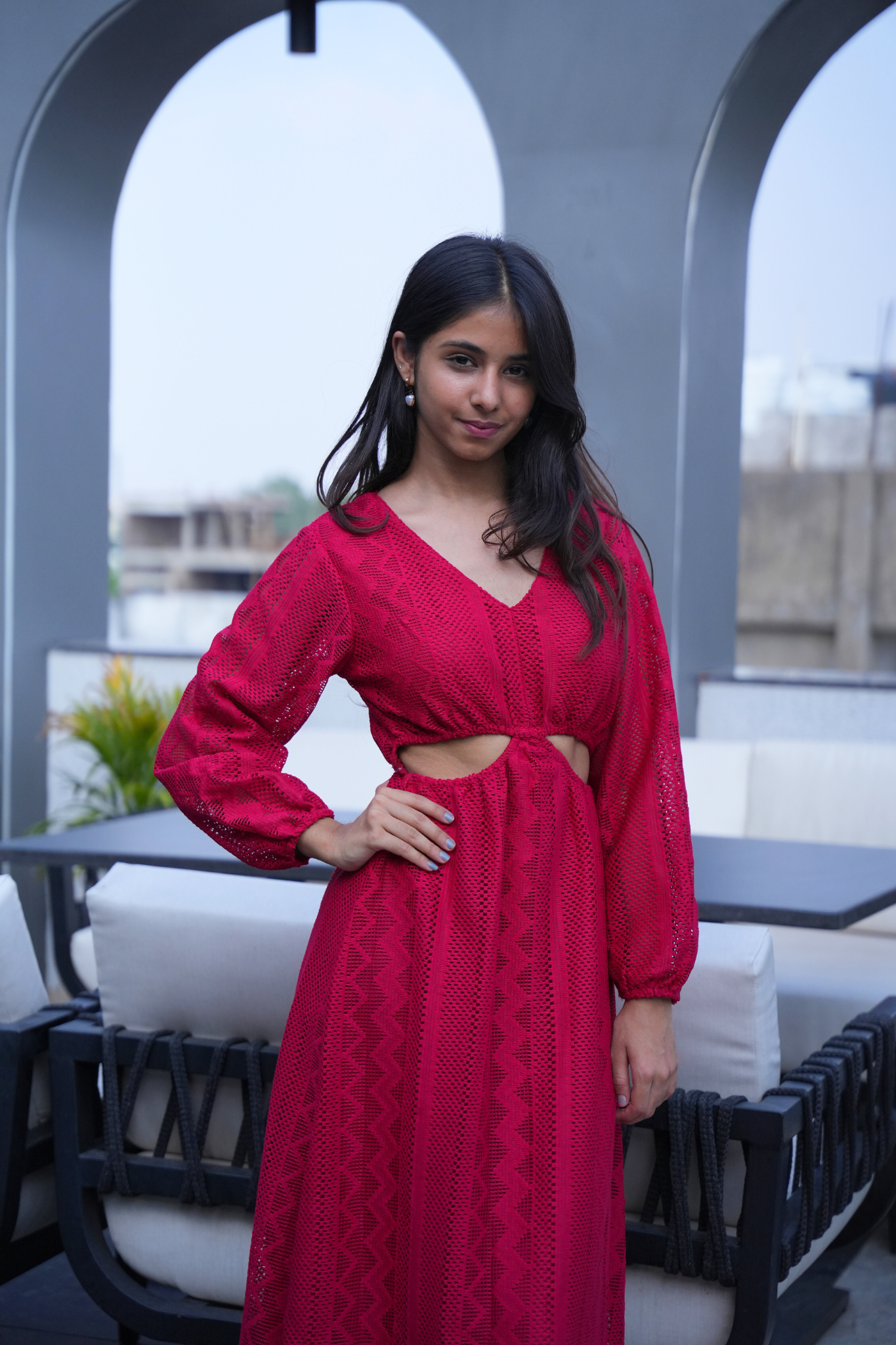 Crimson Cascade Casual Maxi Dress
