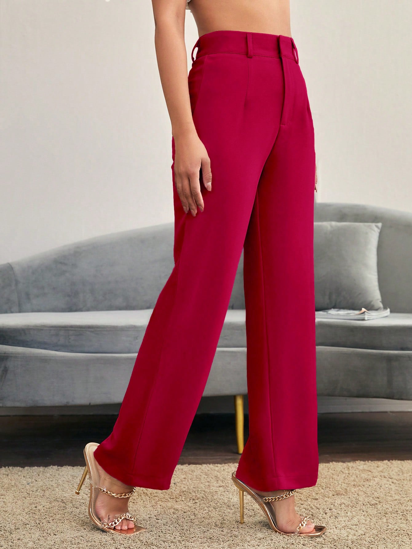 Textured Peach High Rise Bootcut Trousers