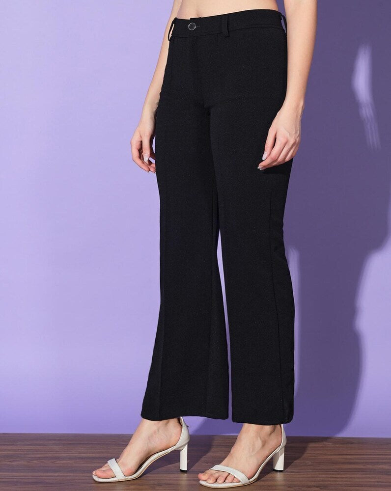 Classic Noir High Rise Textured Palazzo Trousers