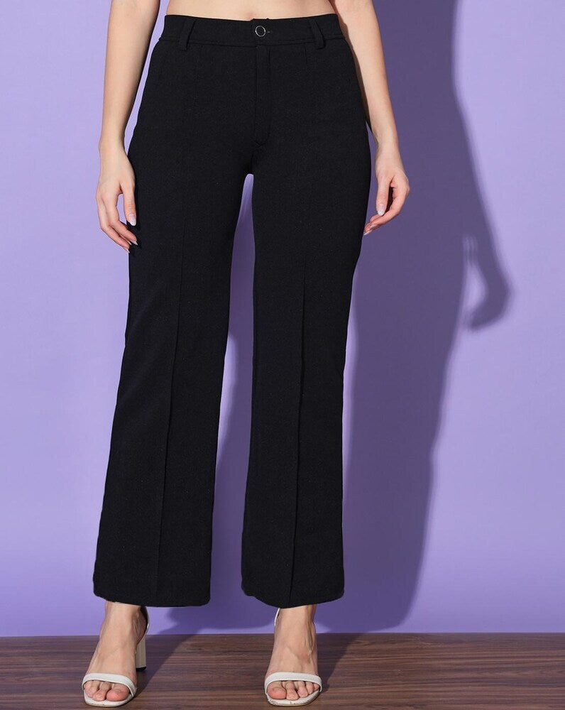 Classic Noir High Rise Textured Palazzo Trousers