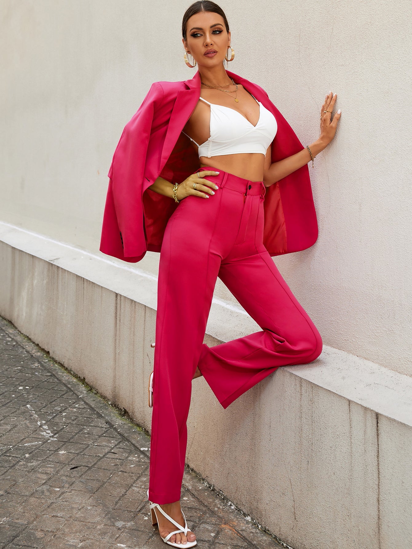 Pretty in Pink High Rise Textured Trousers