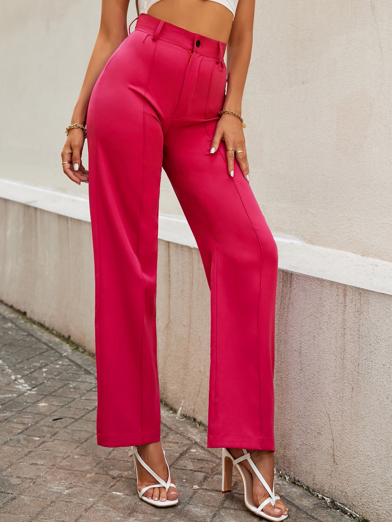 Pretty in Pink High Rise Textured Trousers