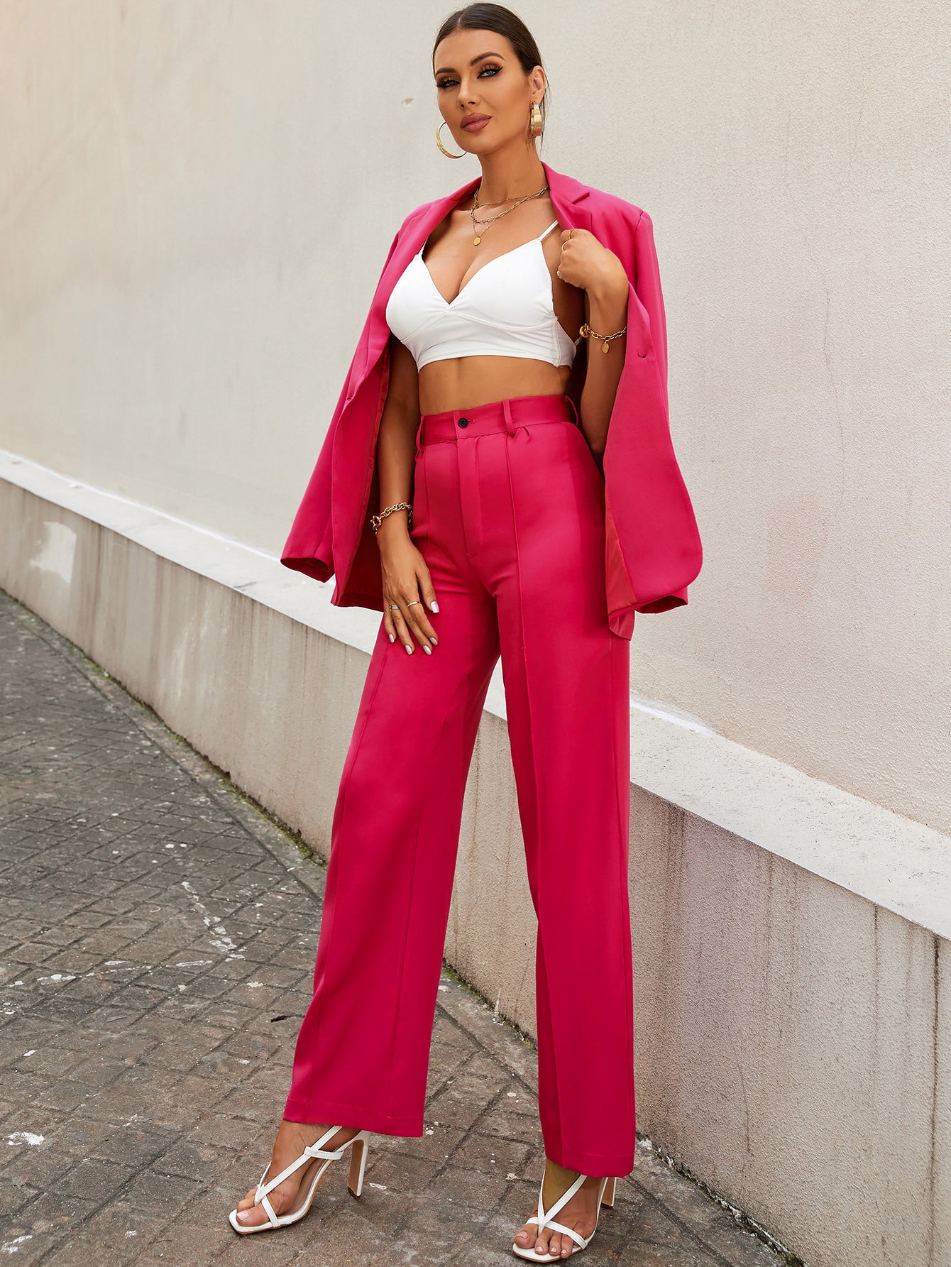 Pretty in Pink High Rise Textured Trousers