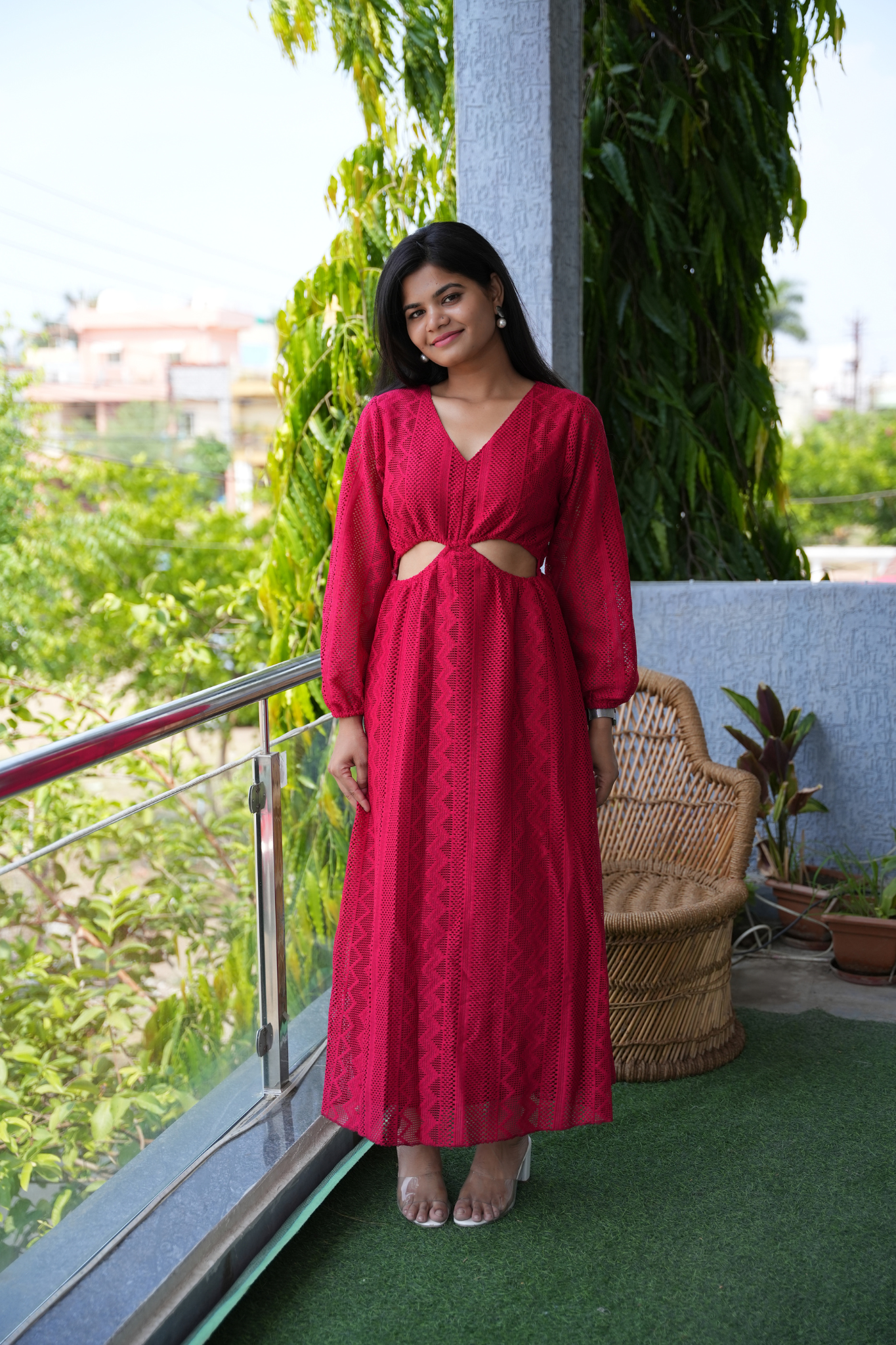 Crimson Cascade Casual Maxi Dress