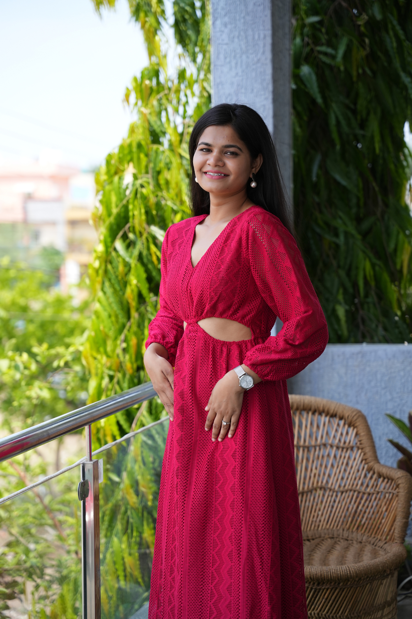Crimson Cascade Casual Maxi Dress