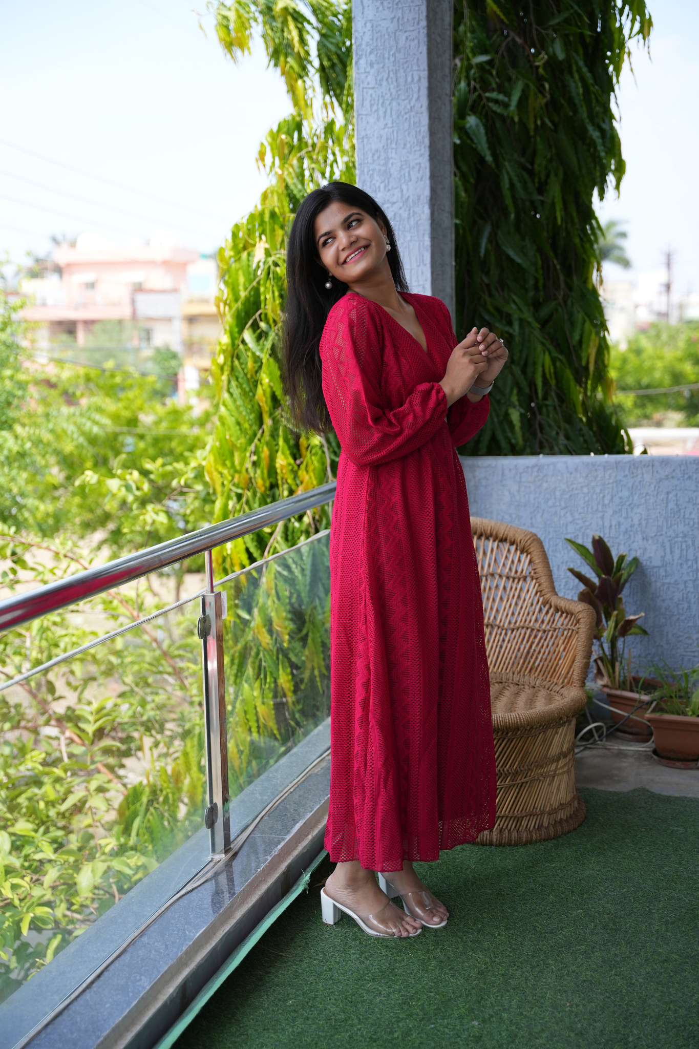 Crimson Cascade Casual Maxi Dress