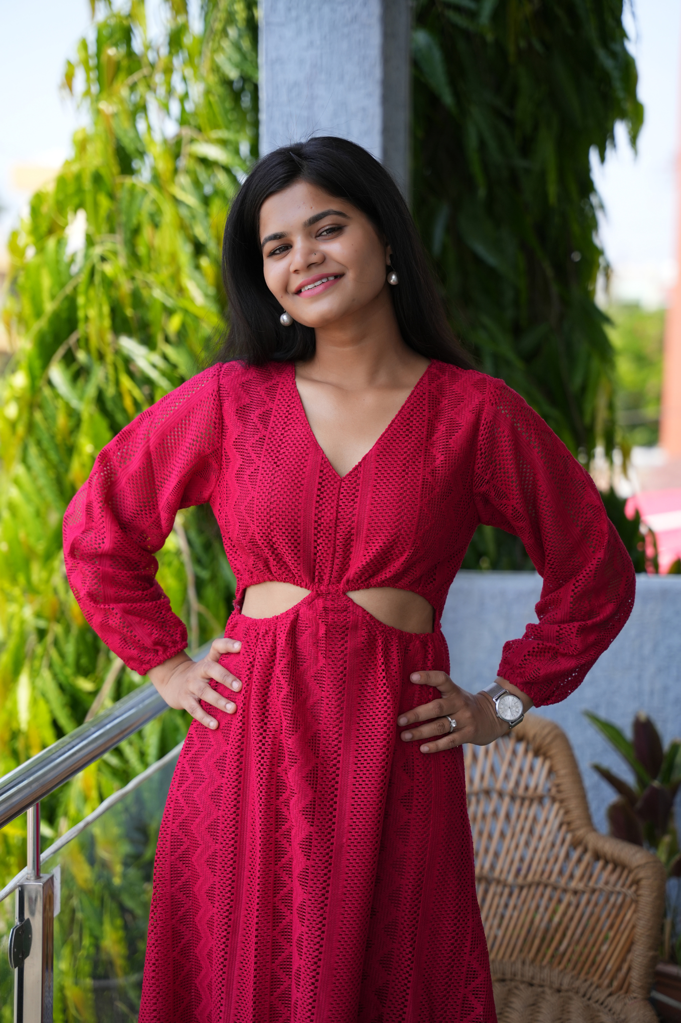 Crimson Cascade Casual Maxi Dress