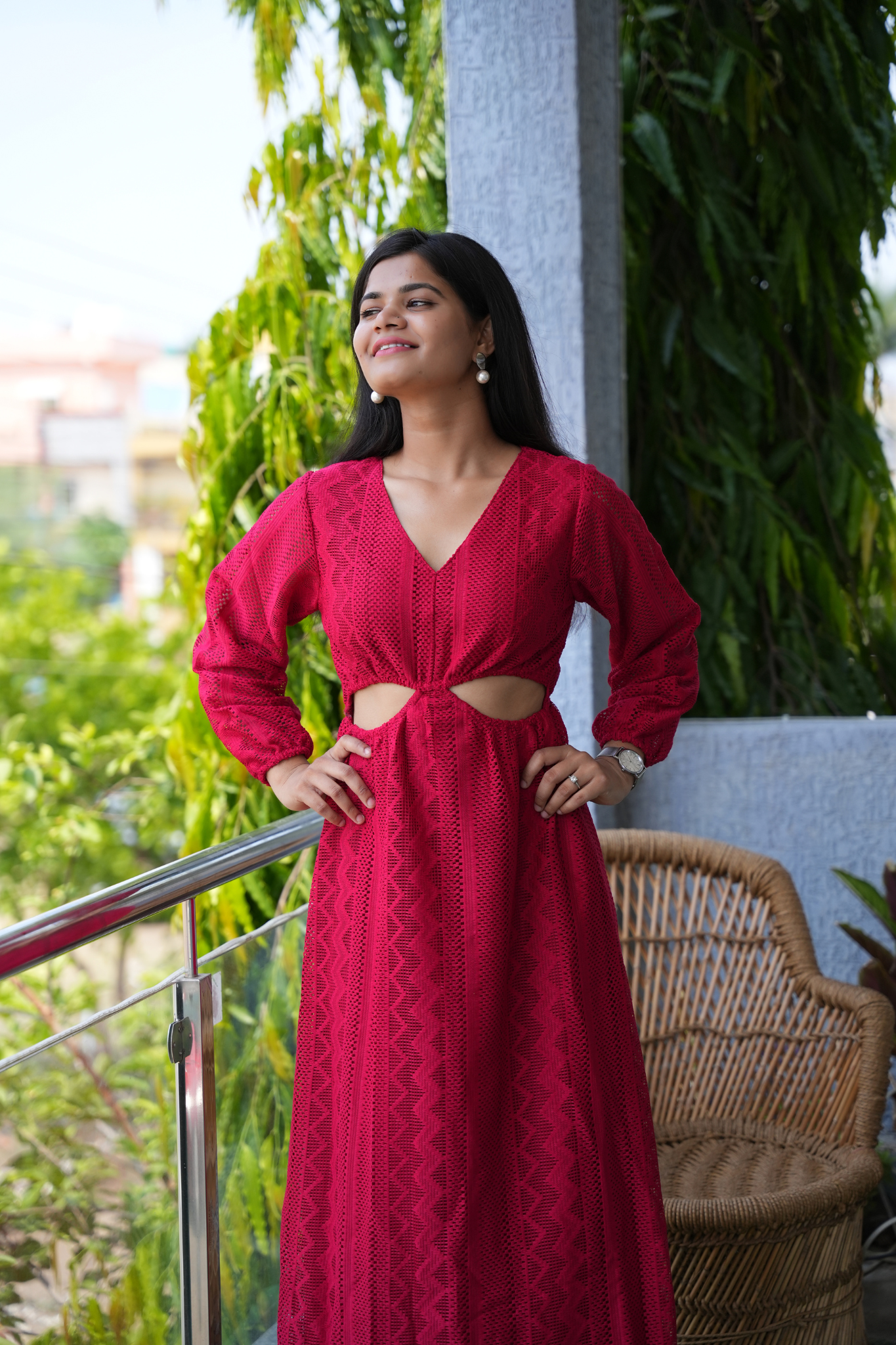 Crimson Cascade Casual Maxi Dress