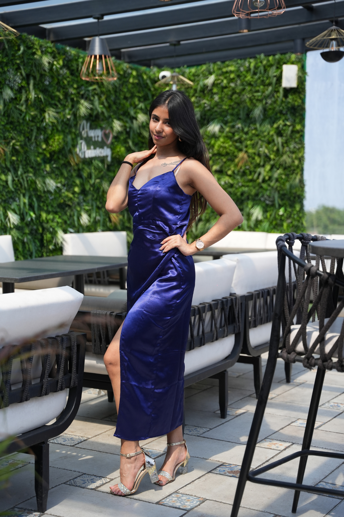 Midnight Satin Navy Maxi Bodycon Dress