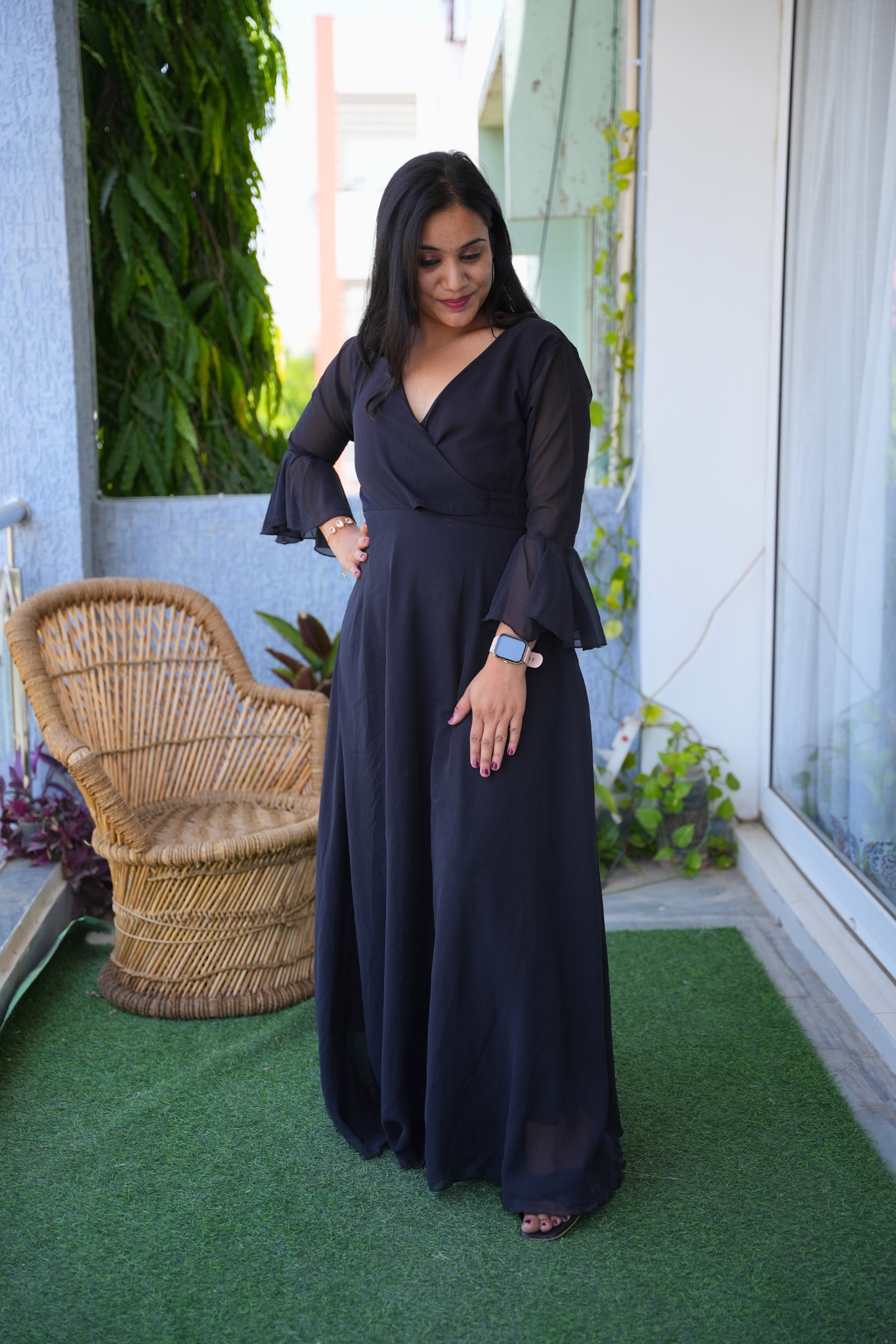 Eclipse Elegance Stylish Solid Georgette Maxi Dress