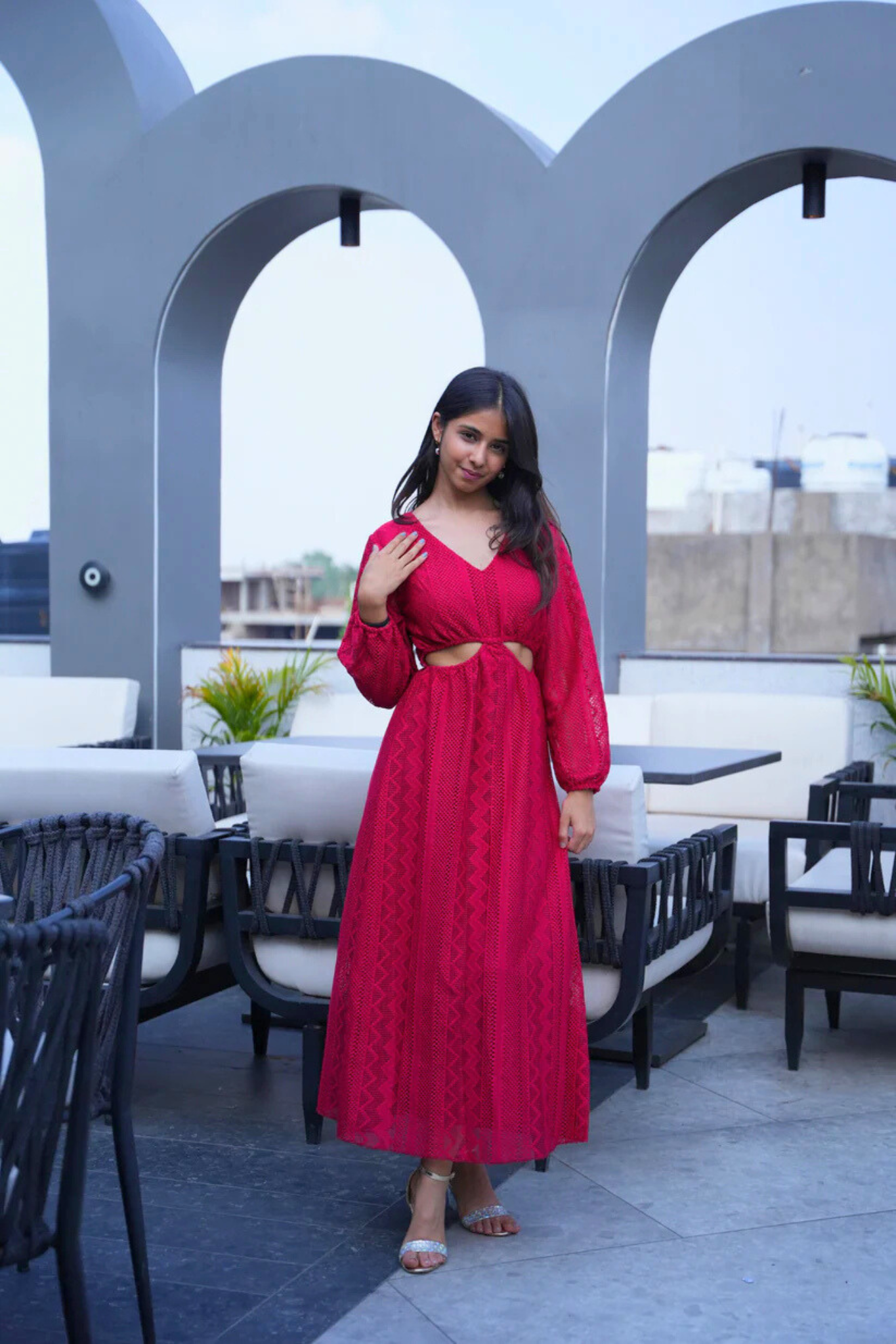 Crimson Cascade Casual Maxi Dress