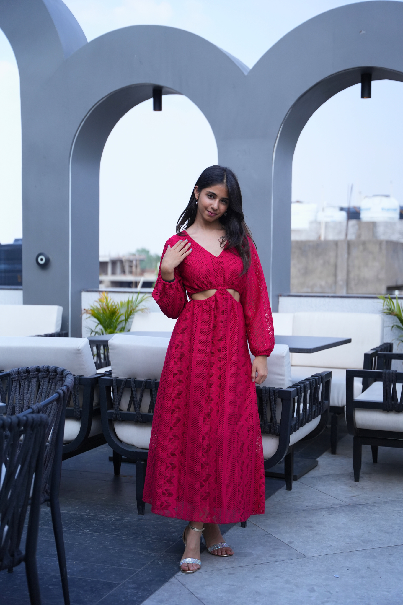 Crimson Cascade Casual Maxi Dress