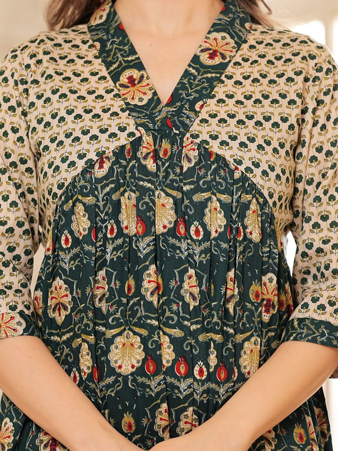 Green Zari Design Floral Dress
