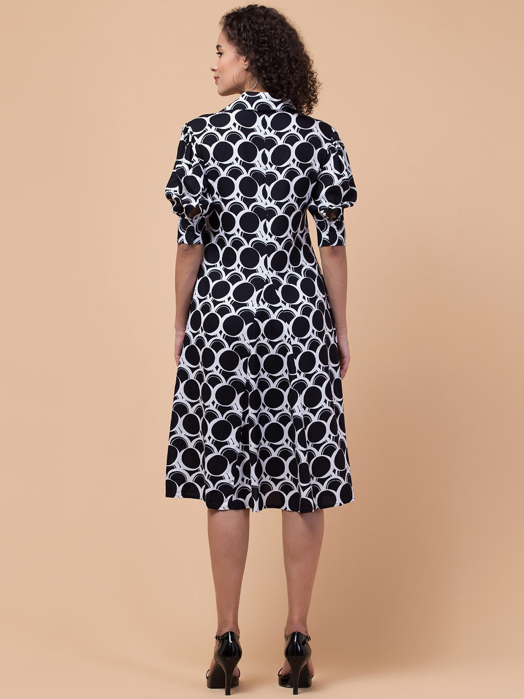 Radiant Reverie Woven Knee-Length Dress with Flared Hemline