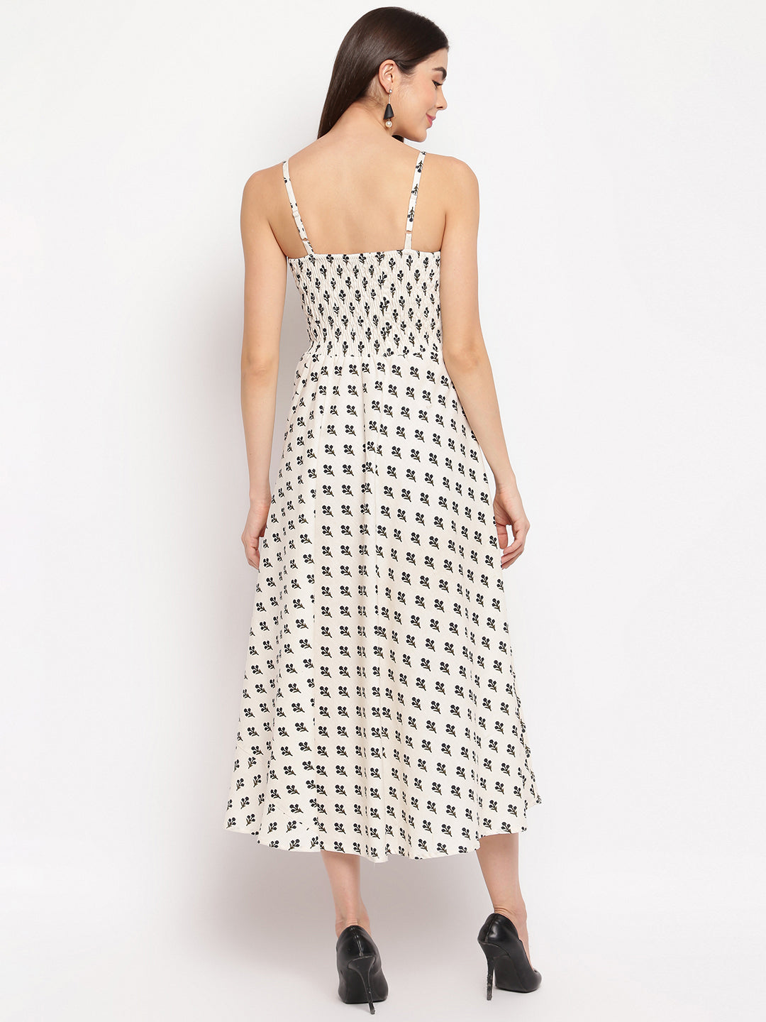 White Printed Fit and Flare Dress