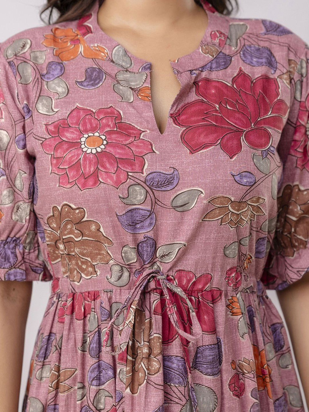 Pink Floral Fit and Flare Midi Dress