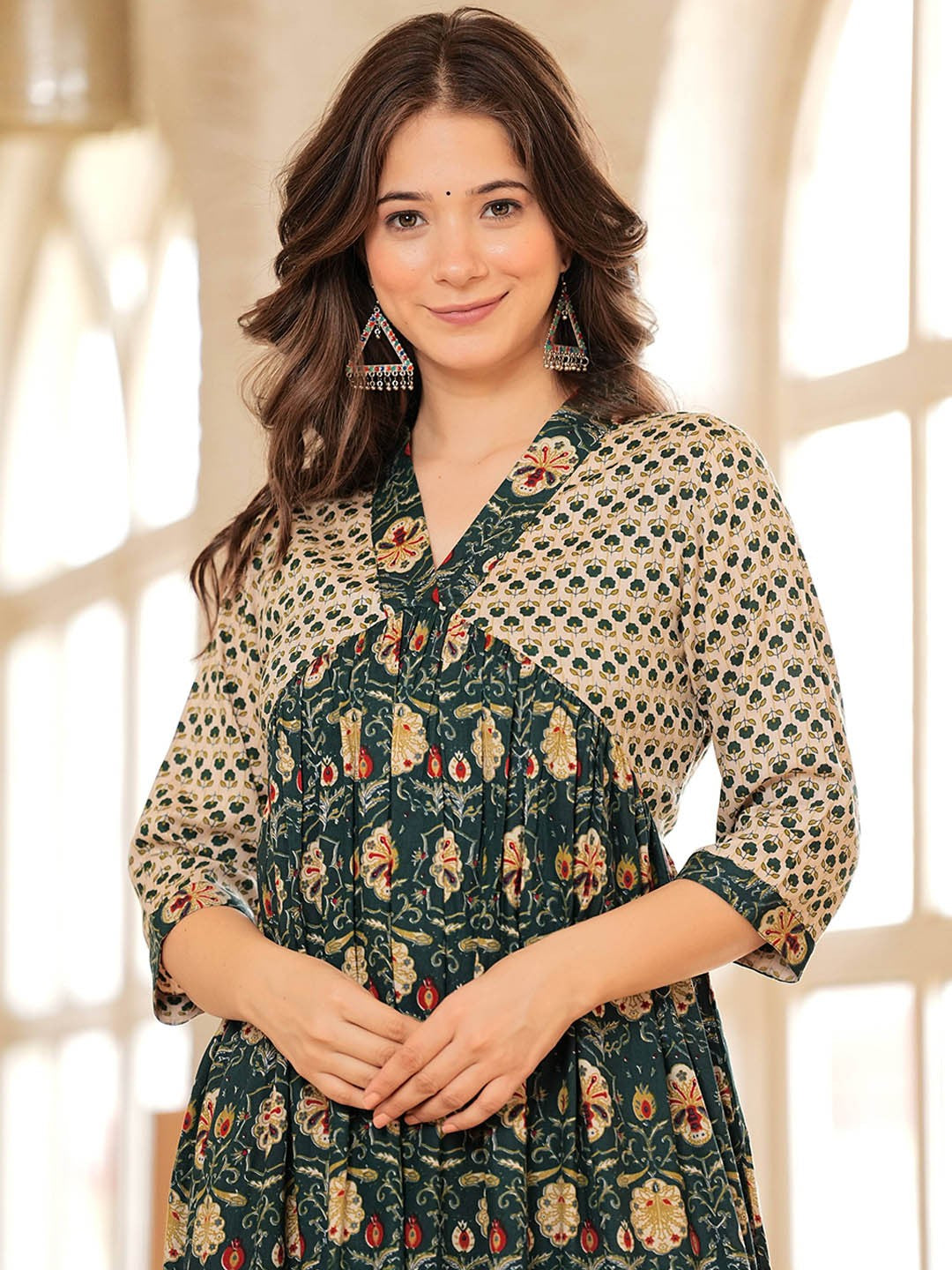 Green Zari Design Floral Dress