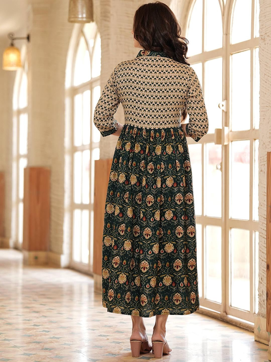 Green Zari Design Floral Dress