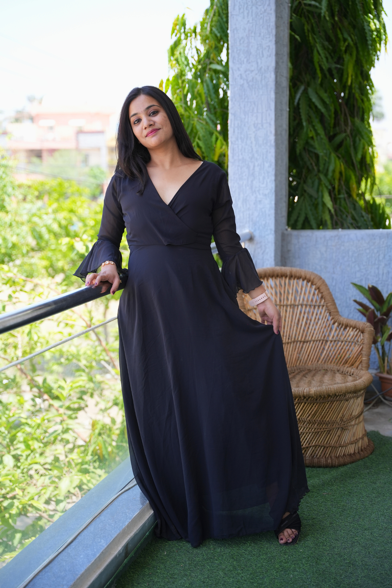Eclipse Elegance Stylish Solid Georgette Maxi Dress