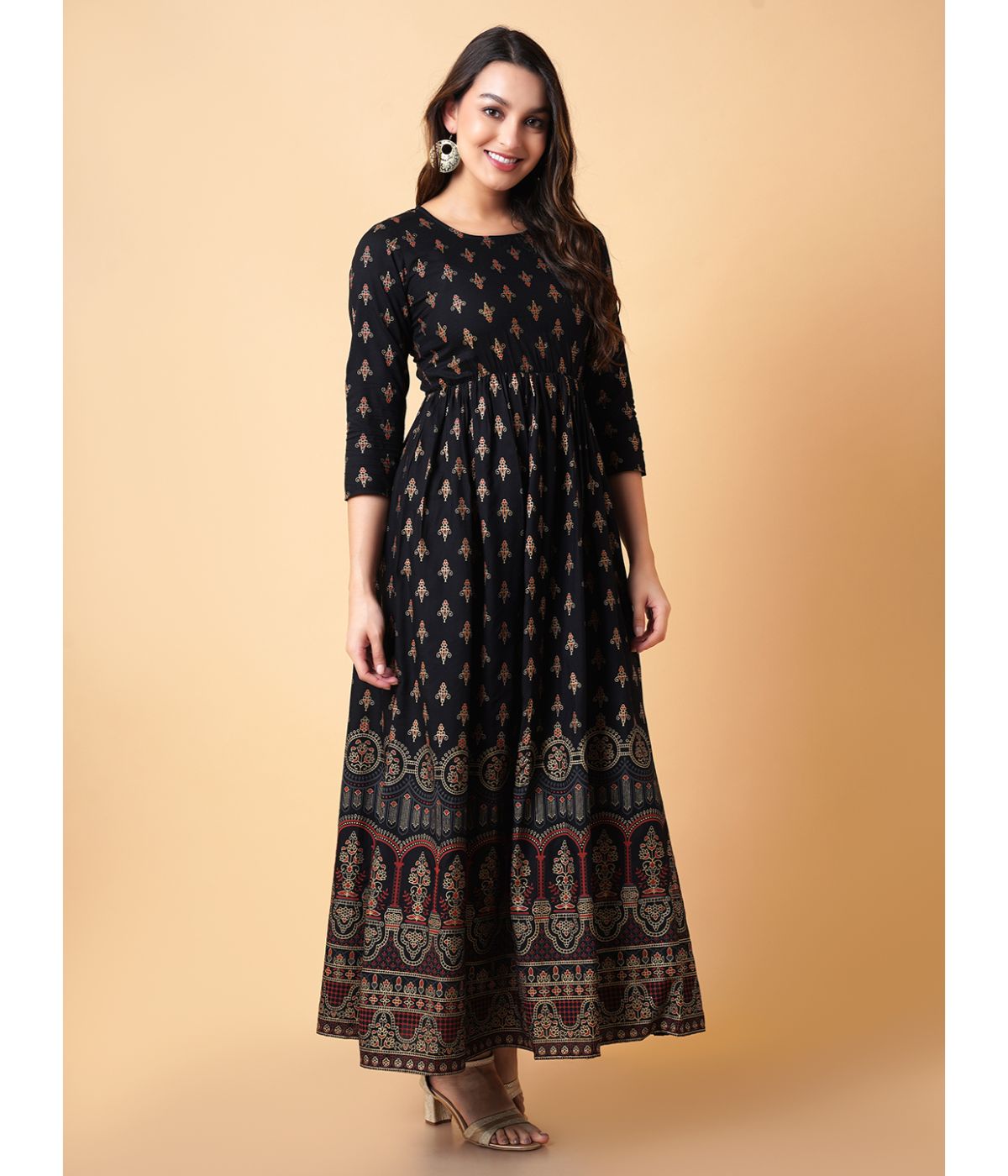 Elegant Printed Fit & Flare Midi Dress