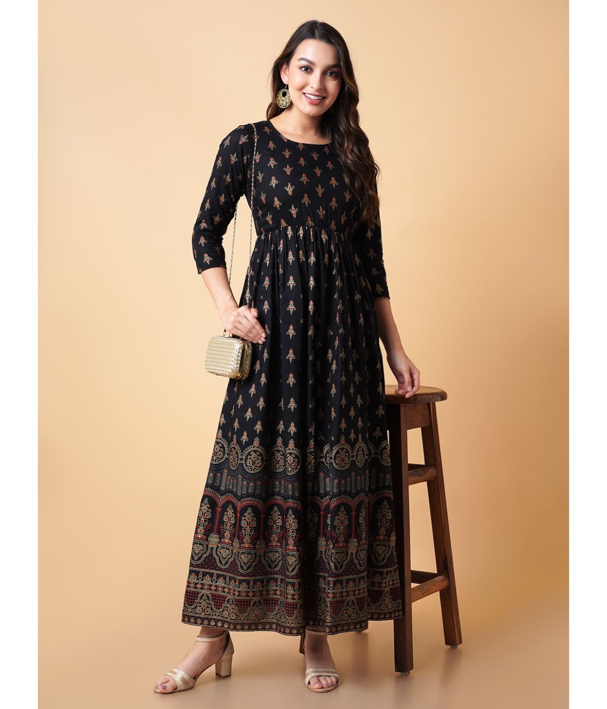 Elegant Printed Fit & Flare Midi Dress