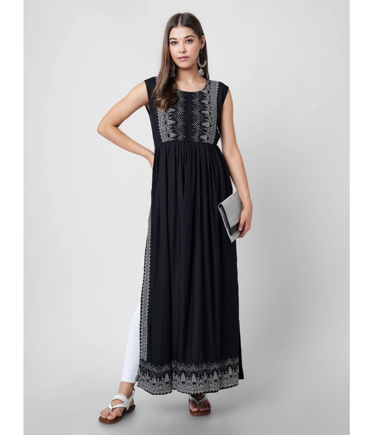 Floral A-Line Kurta with High Side Slit