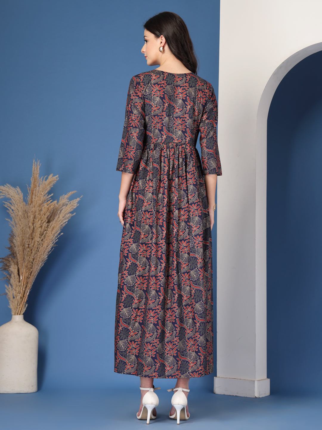 Blue Grace Flared Maxi Dress