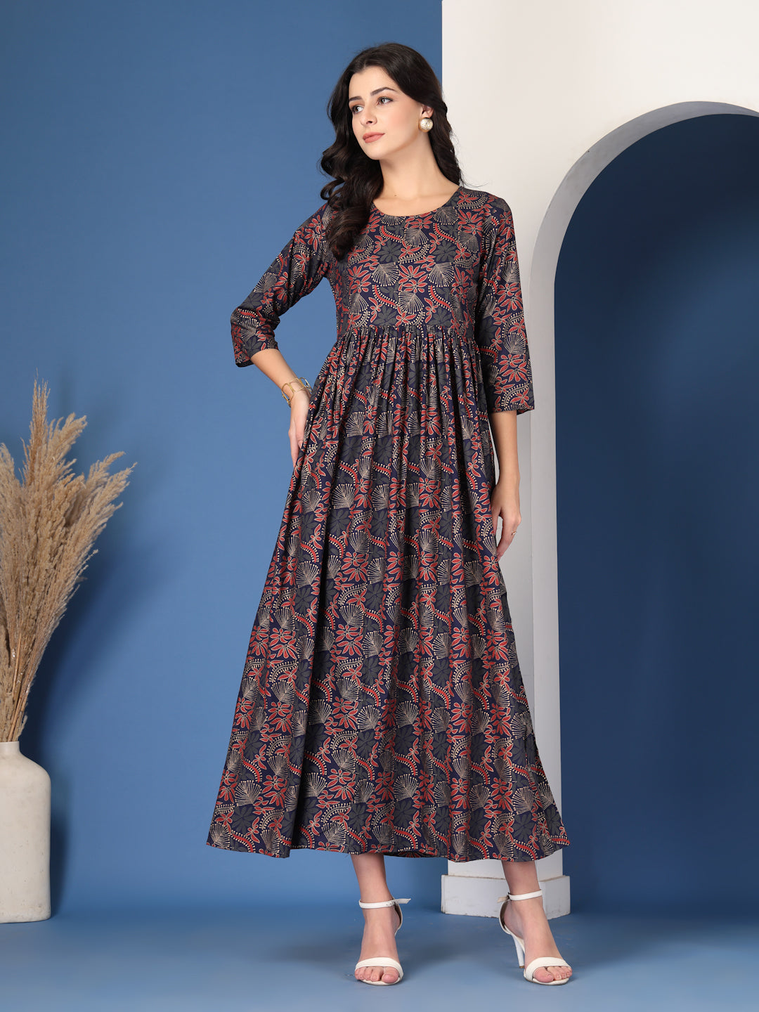 Blue Grace Flared Maxi Dress