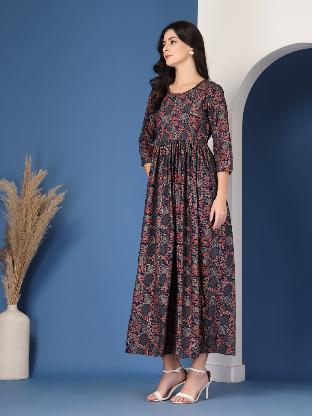 Blue Grace Flared Maxi Dress