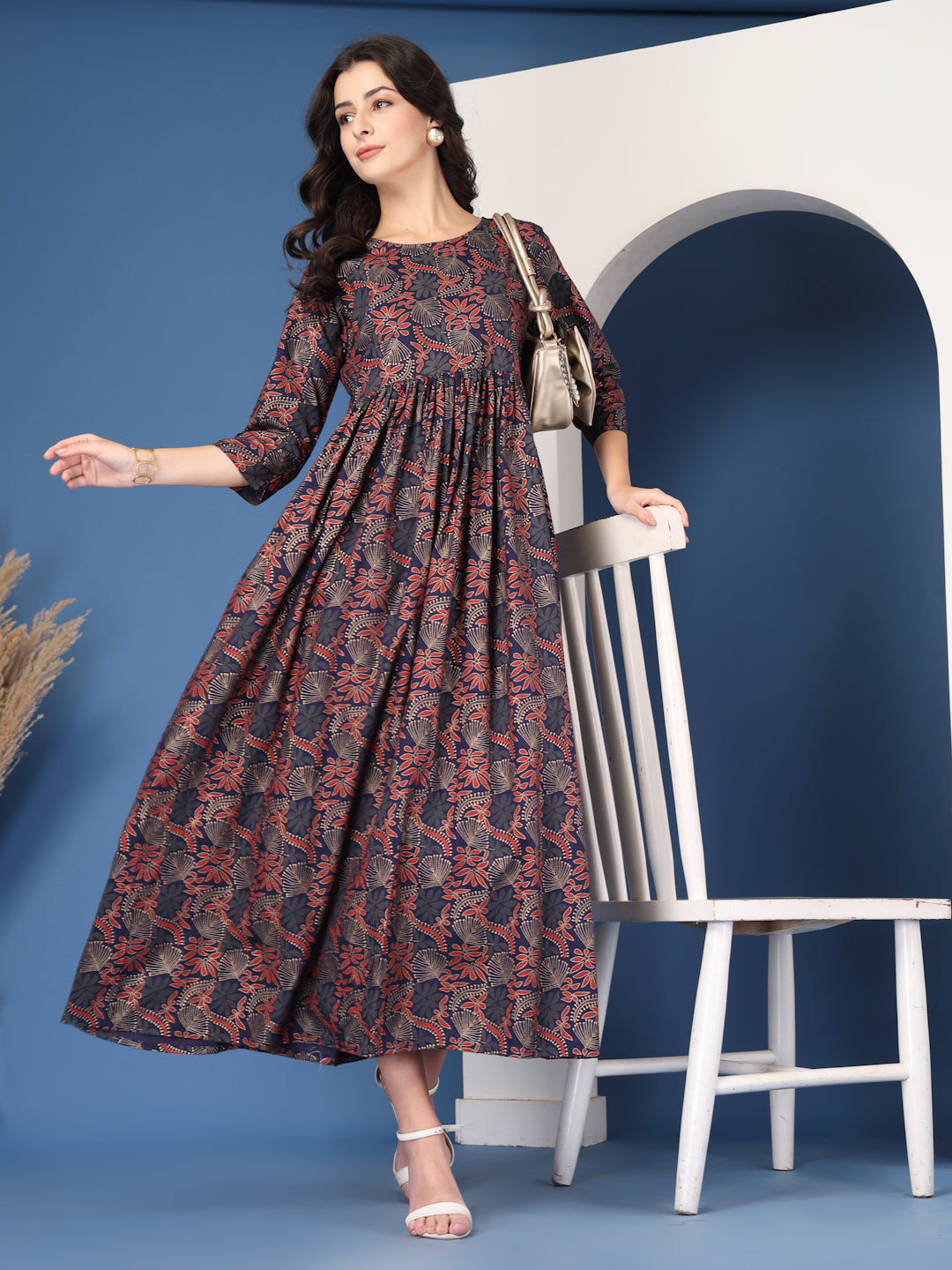 Blue Grace Flared Maxi Dress