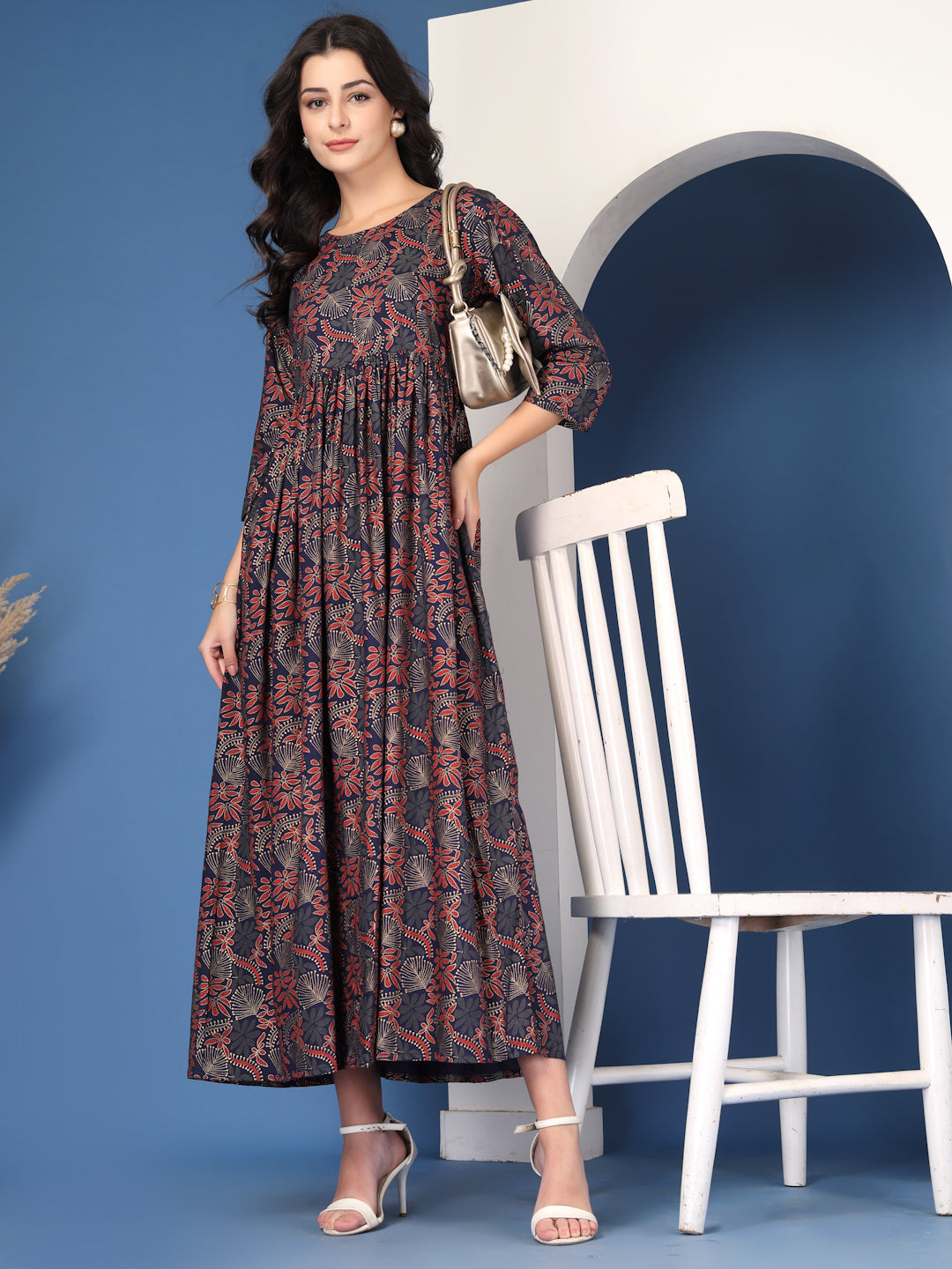 Blue Grace Flared Maxi Dress