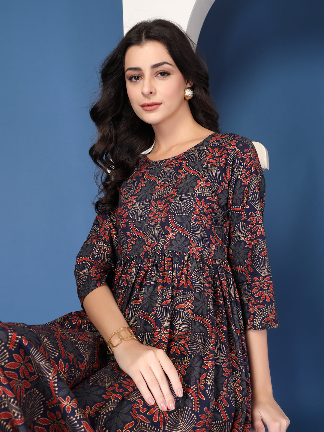 Blue Grace Flared Maxi Dress