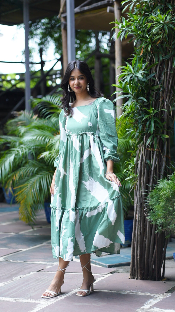 Light Green printed Midi Dress