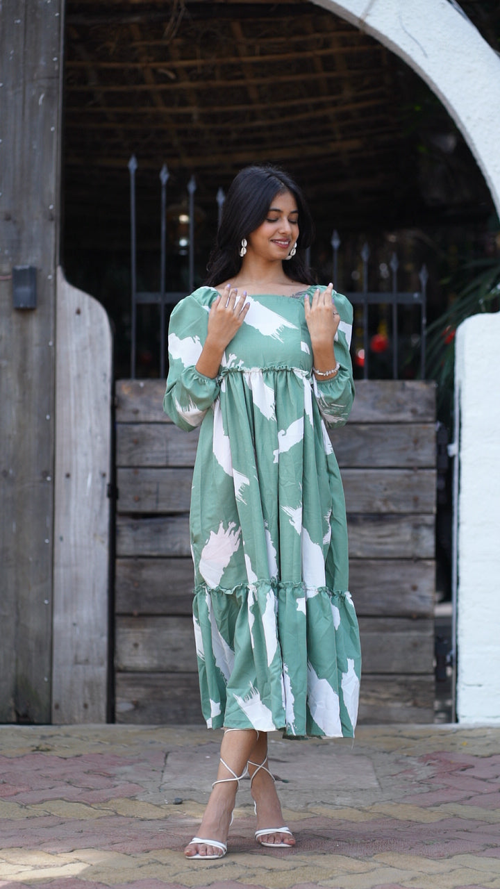 Light Green printed Midi Dress