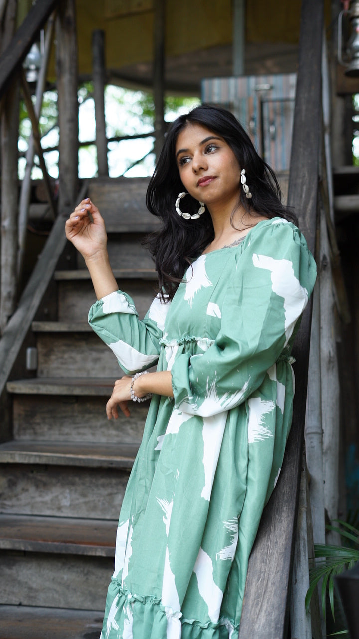 Light Green printed Midi Dress