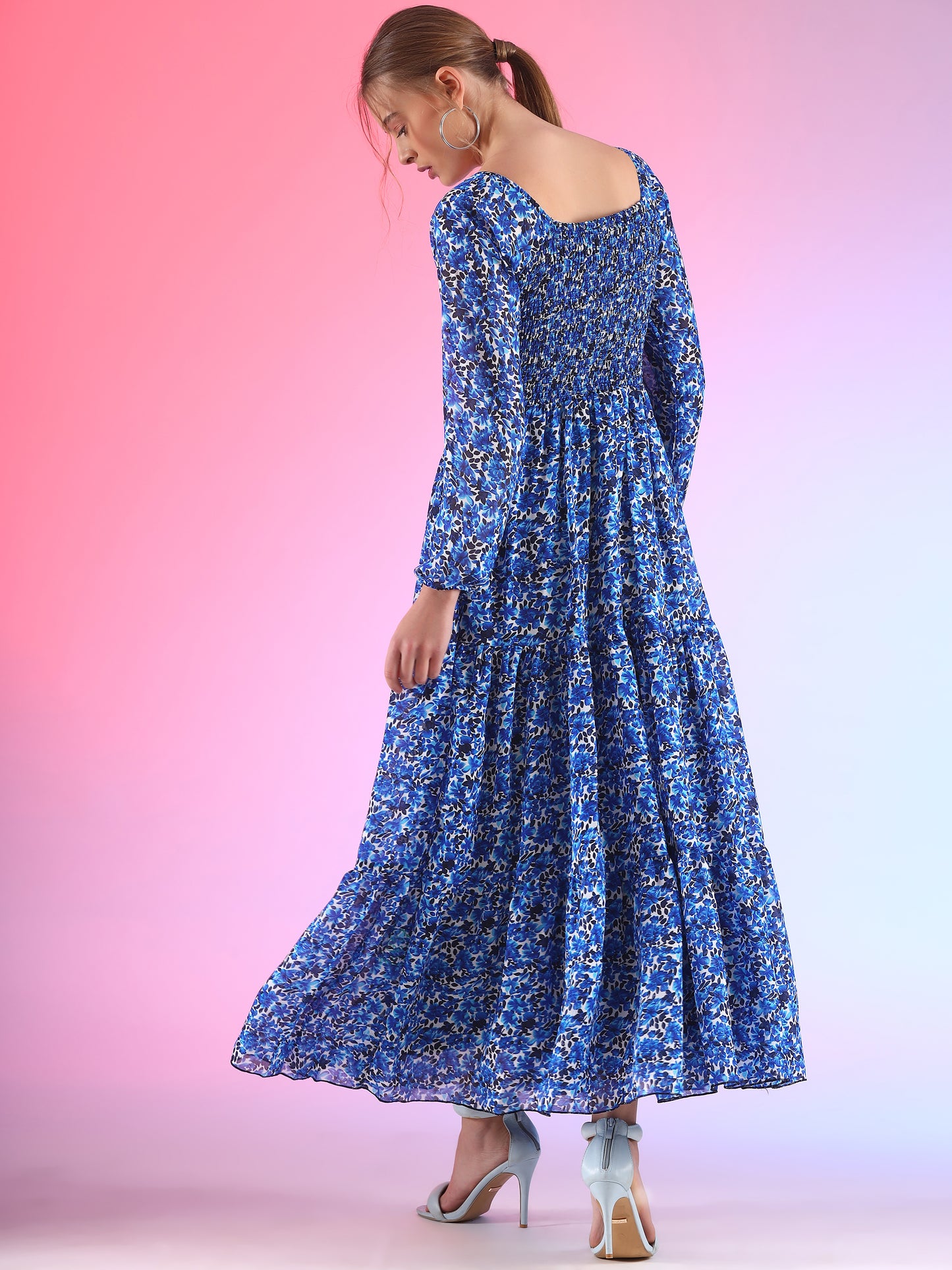 Midnight Mirage Bishop Sleeve Georgette Maxi Dress