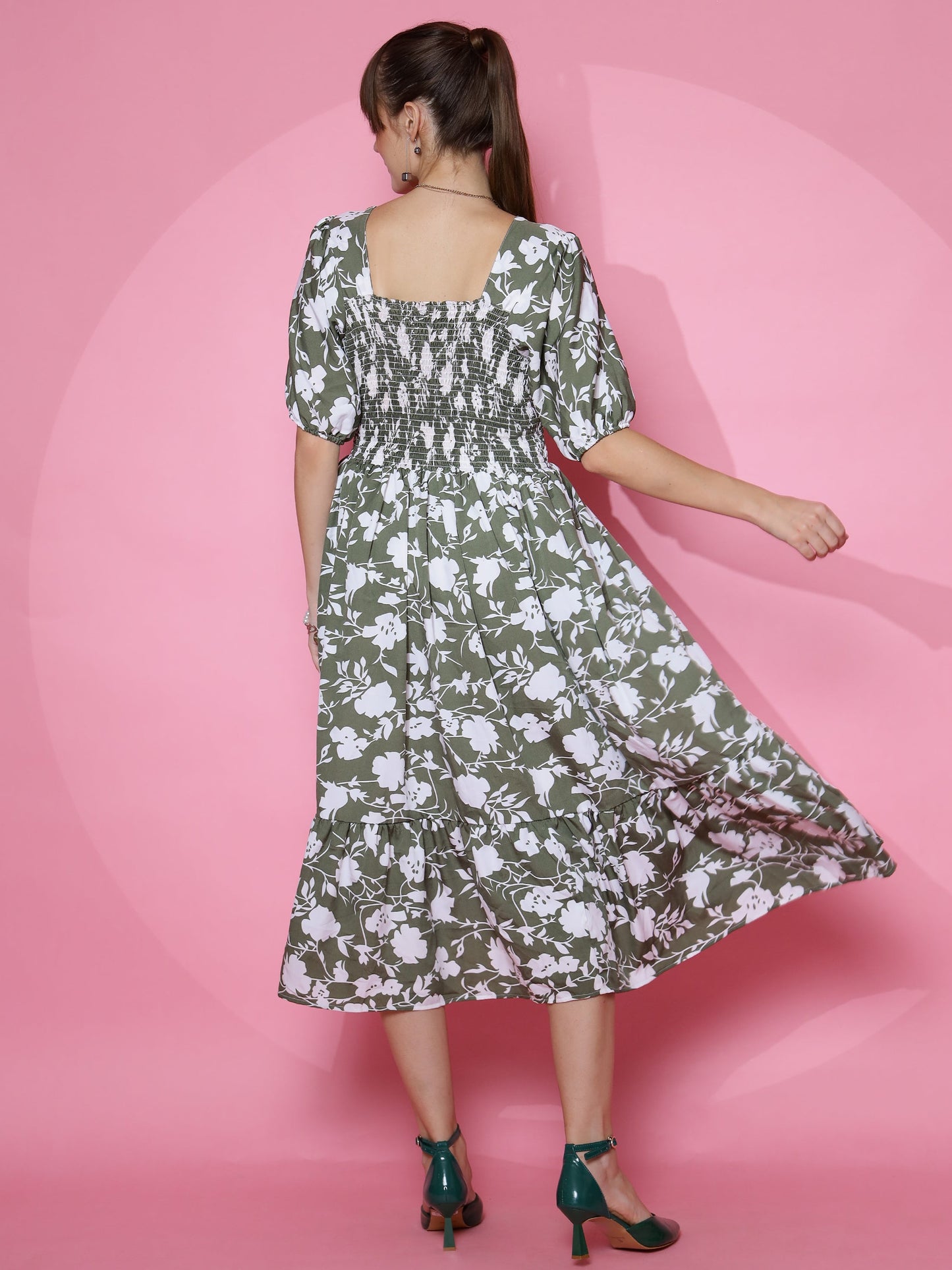 Green A-Line Midi Dress