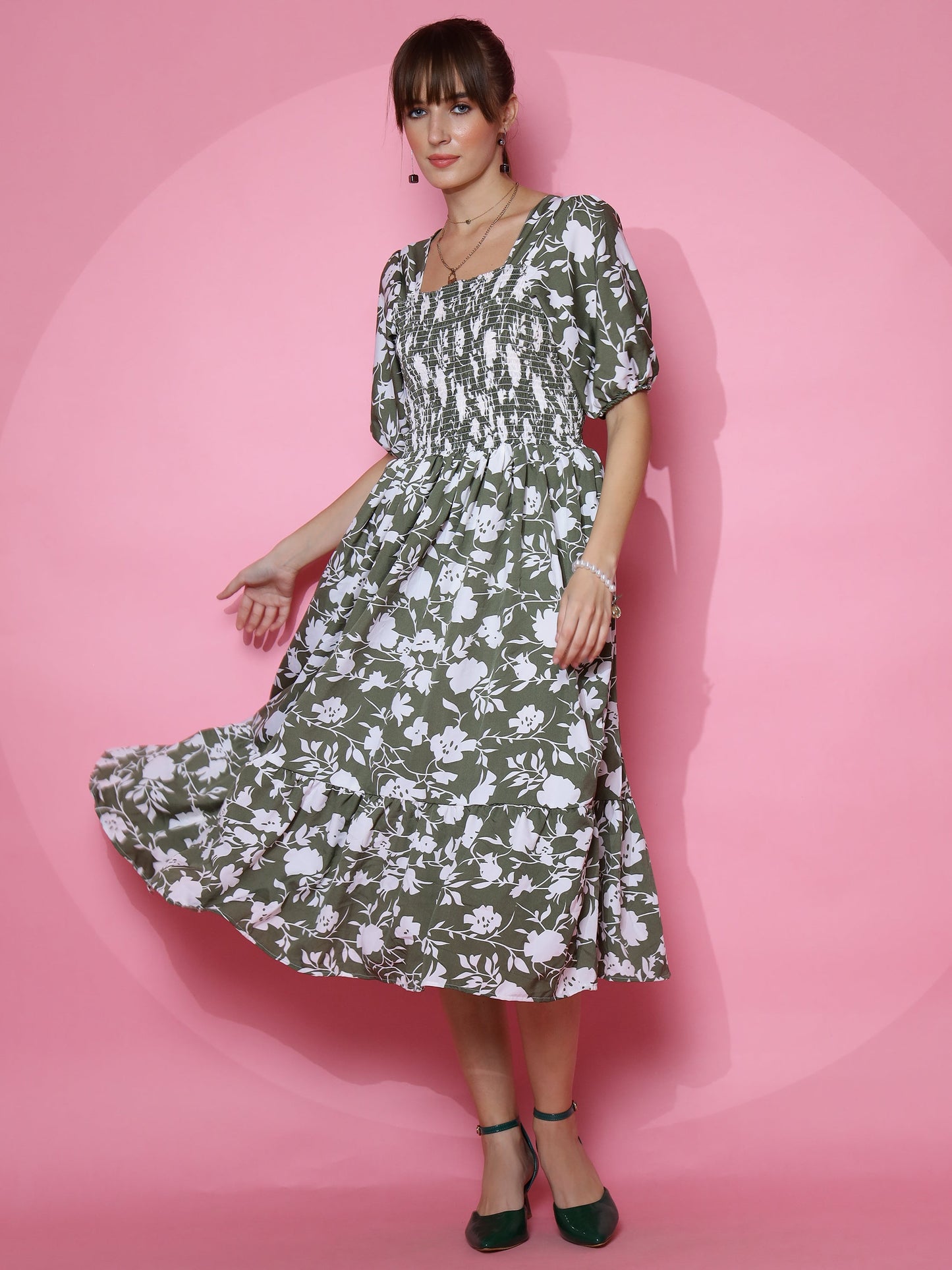 Green A-Line Midi Dress