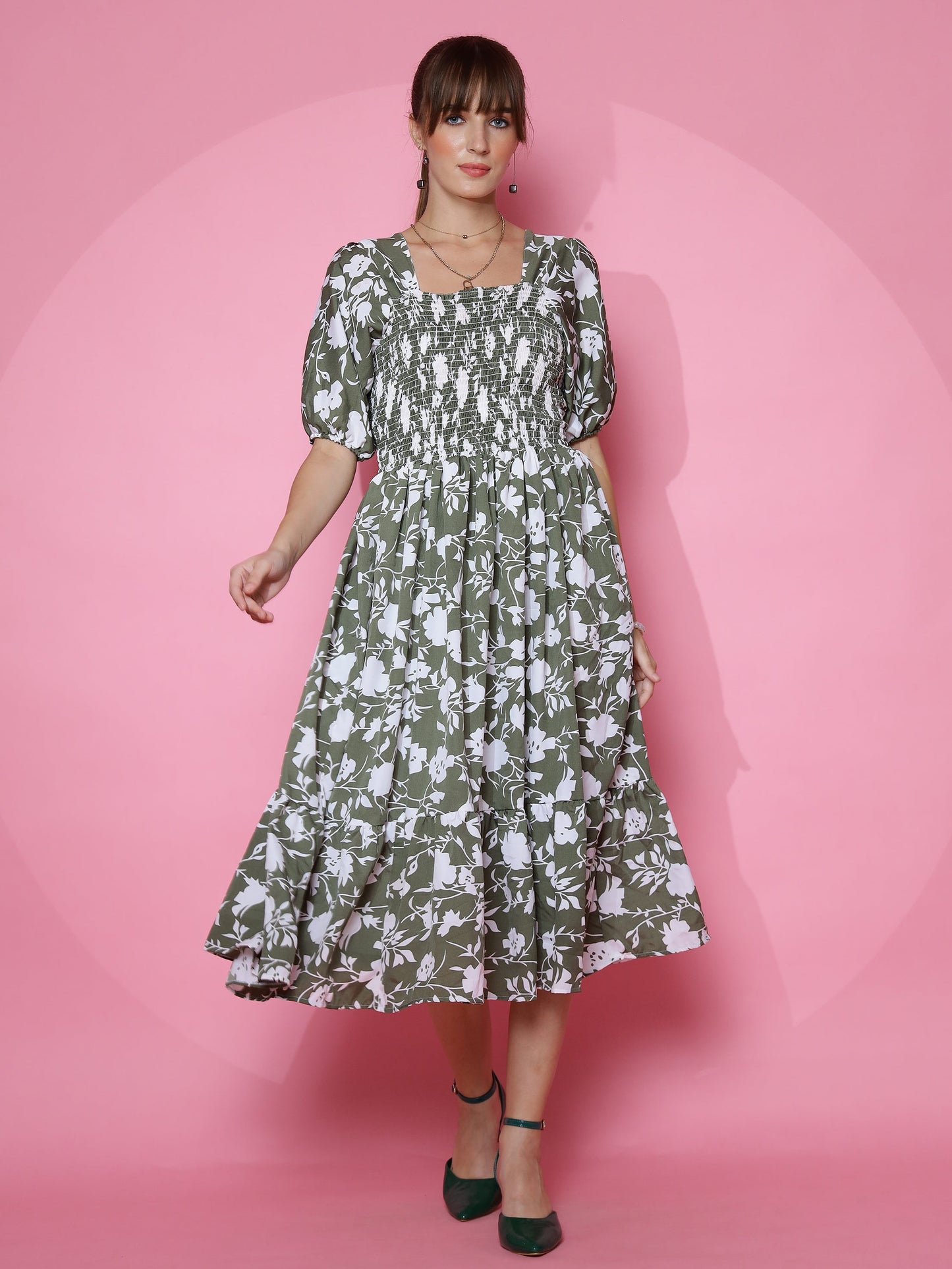 Green A-Line Midi Dress