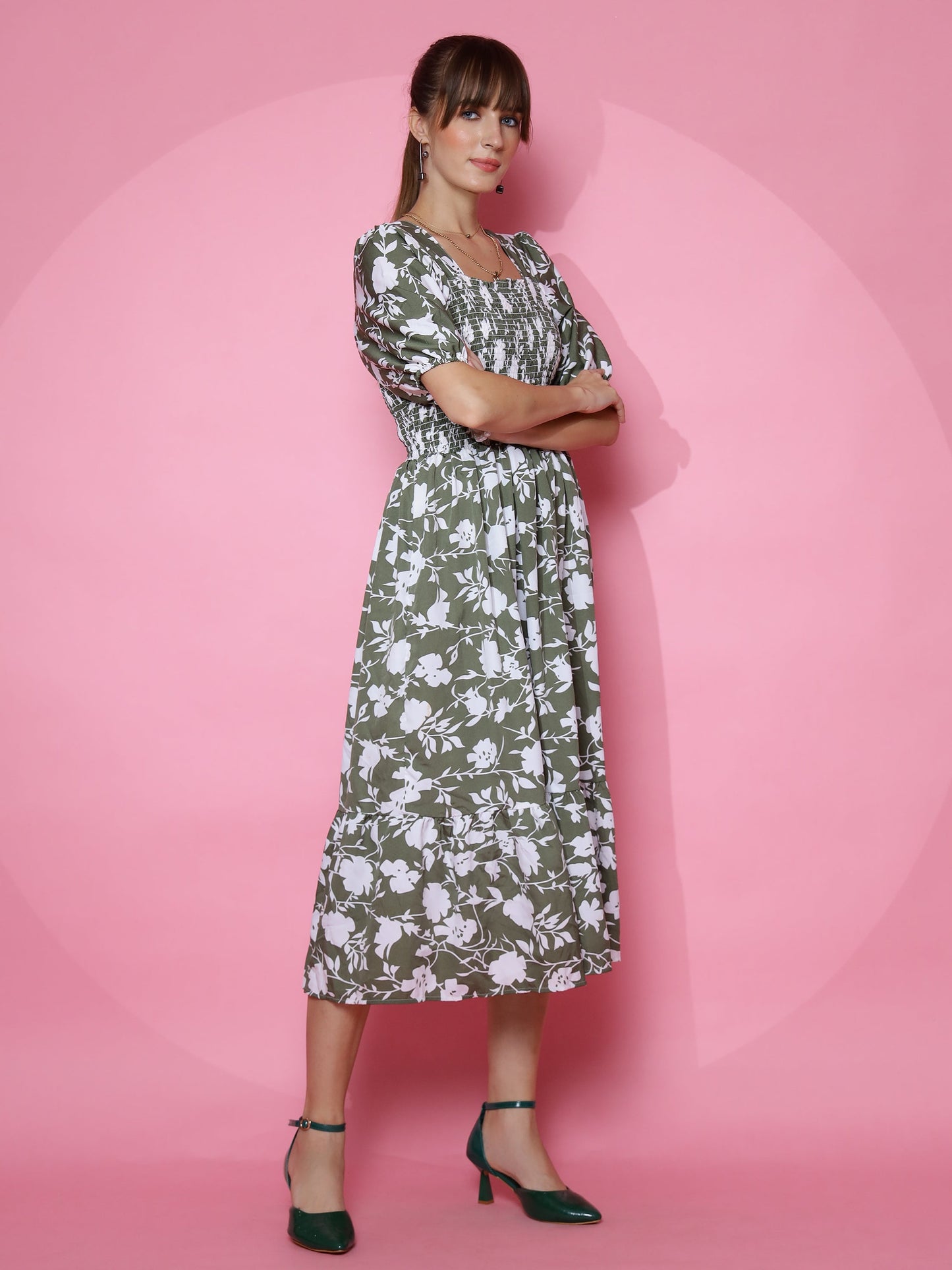 Green A-Line Midi Dress