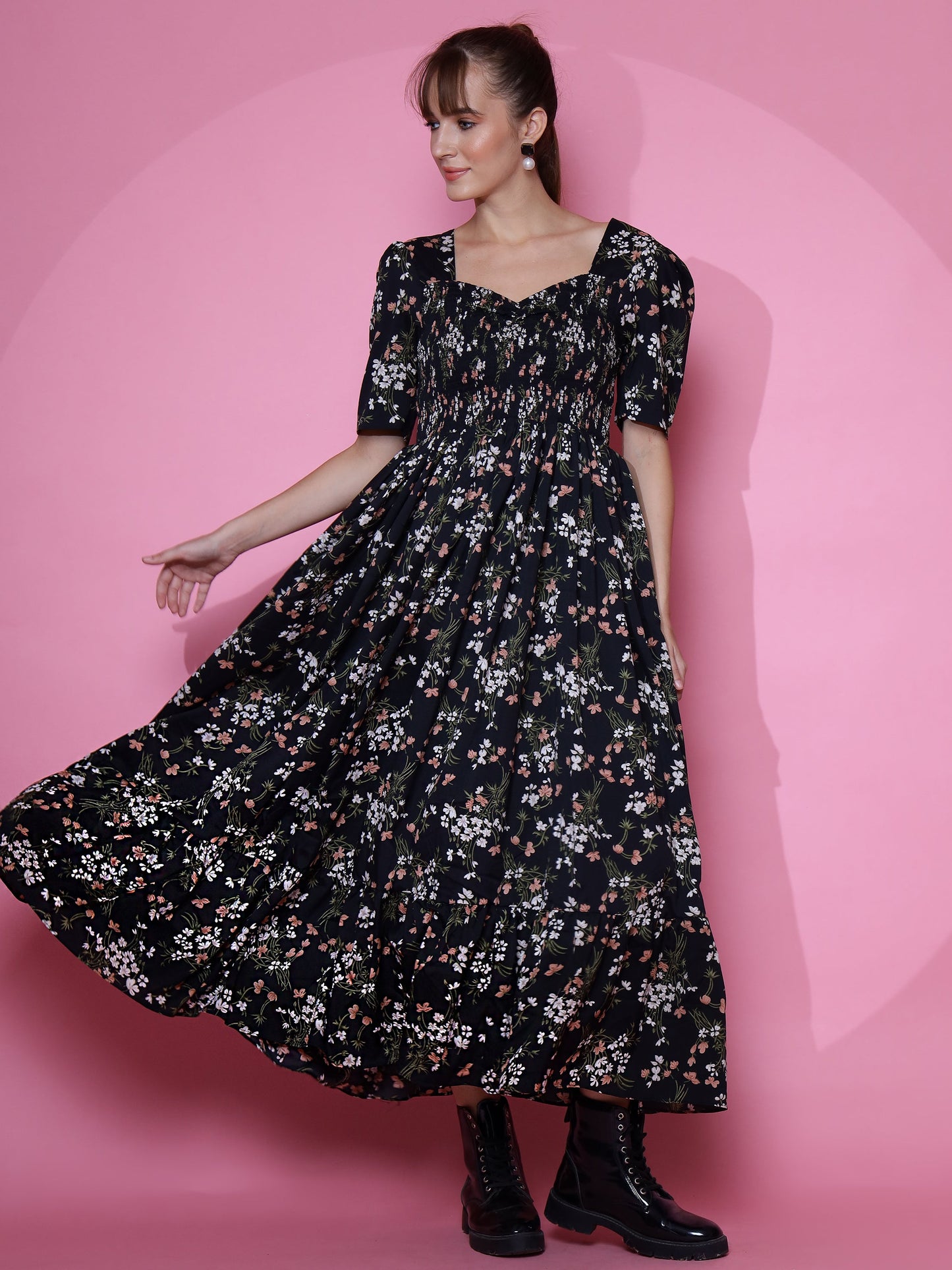 Midnight Garden Fit and Flare Maxi Dress