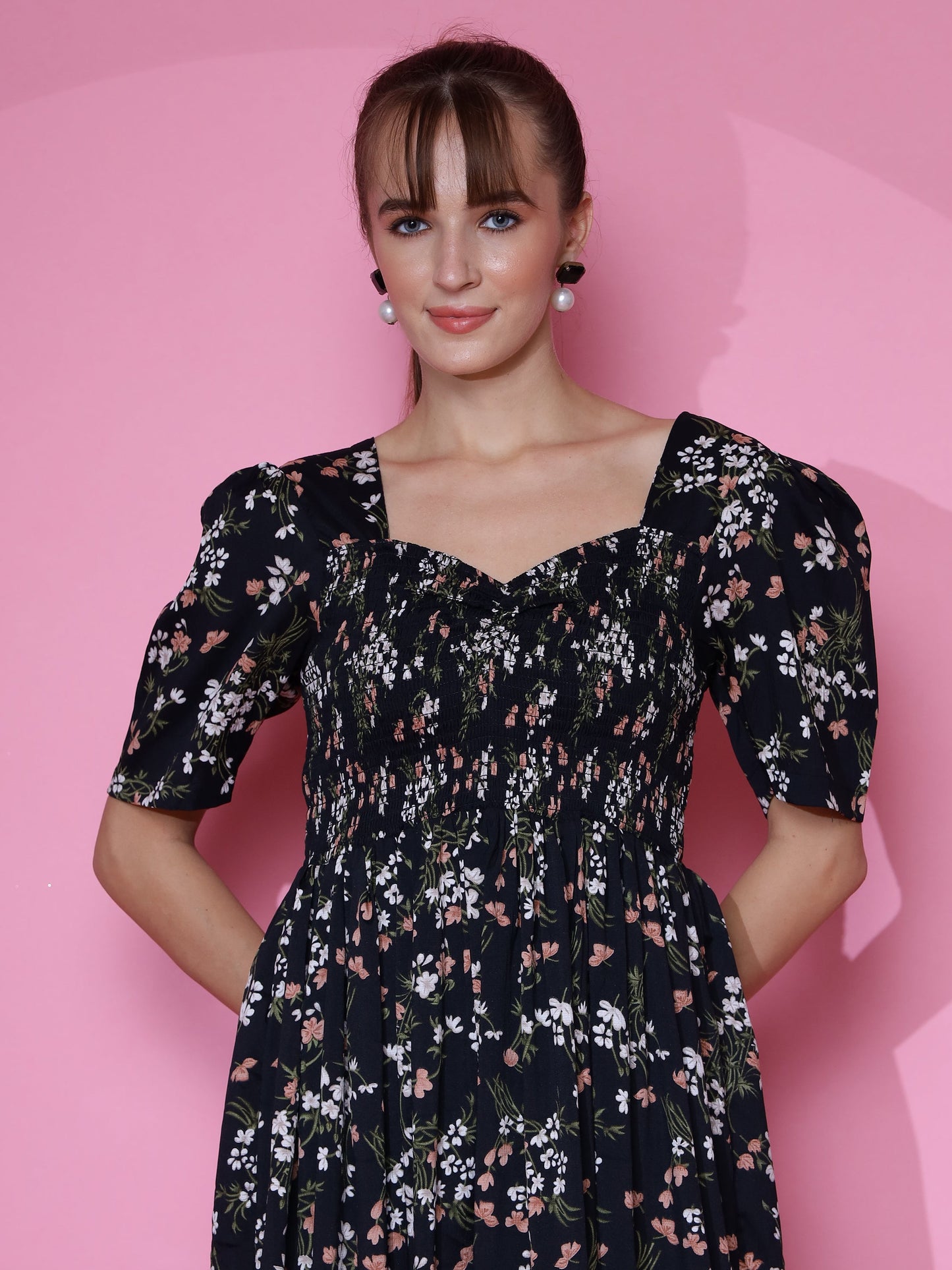 Midnight Garden Fit and Flare Maxi Dress