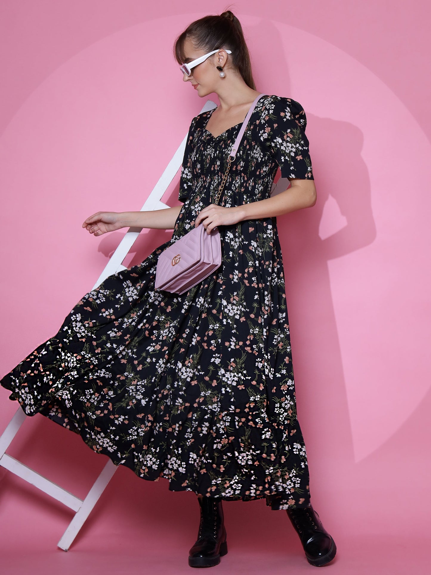 Midnight Garden Fit and Flare Maxi Dress