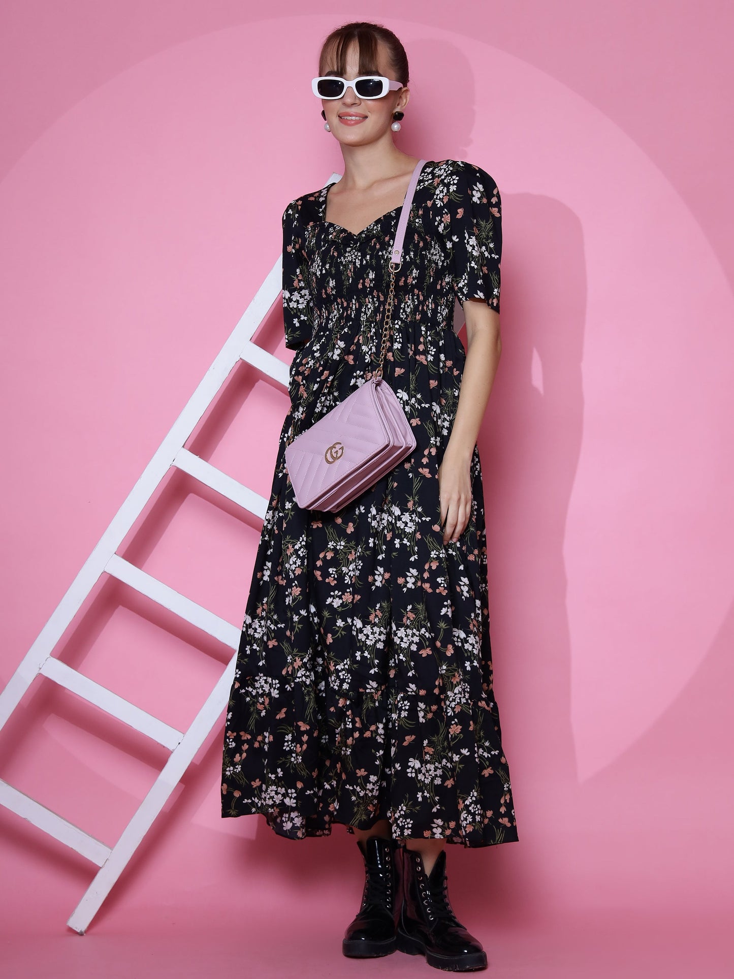 Midnight Garden Fit and Flare Maxi Dress