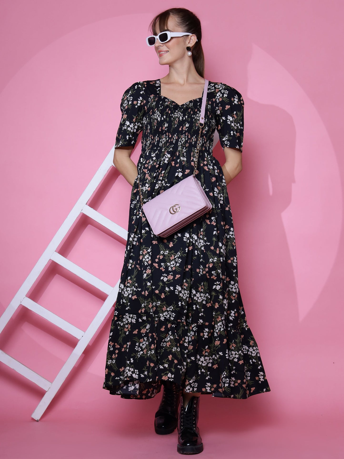 Midnight Garden Fit and Flare Maxi Dress